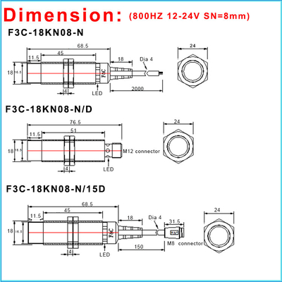 سنسورهای اتوماسیون صنعتی M18 3 سوئیچ دیفرانسیل غیر قابل اشتعال 12V سیم