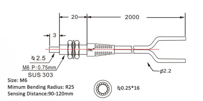 سنسور فیبر نوری همگانی M6 فیبر نوری R25 فیبر 120mm Sensing Photo Sensor.jpg